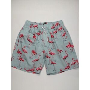 Ocean Current Mens Flamingo Print Swim Trunks Blue‎ Pink Size L Board Shorts
